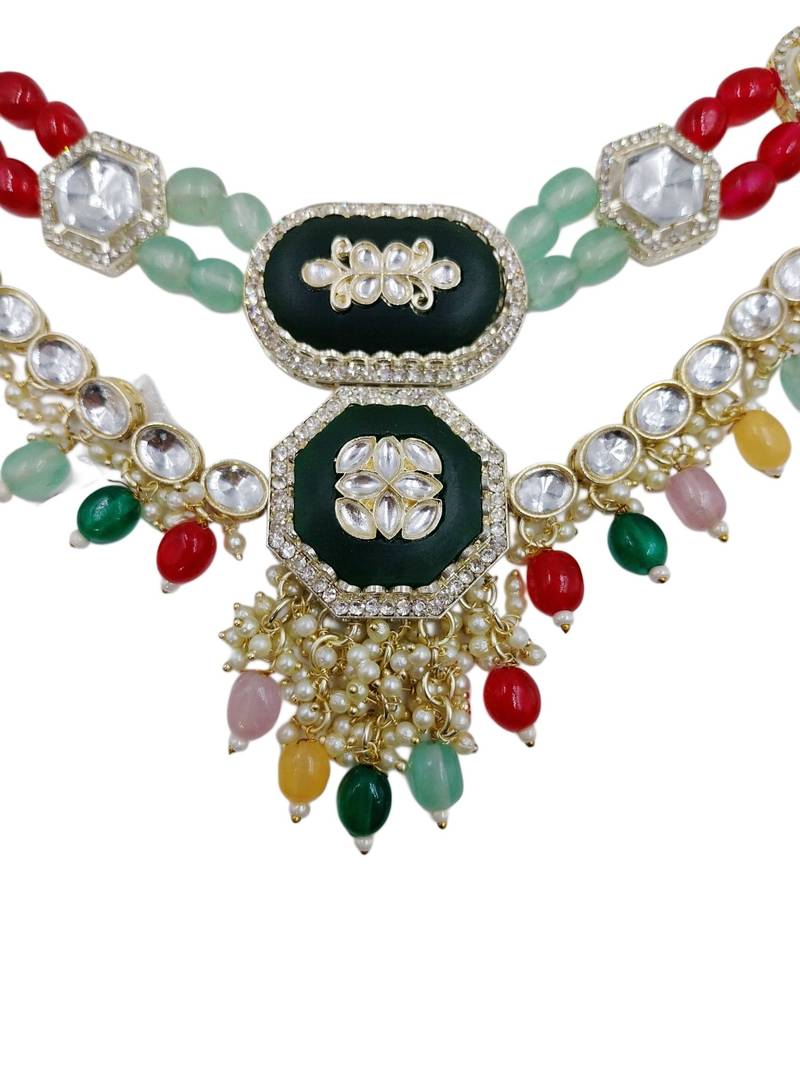 Kundan & multi-layered beads choker jewellery set with earrings for women