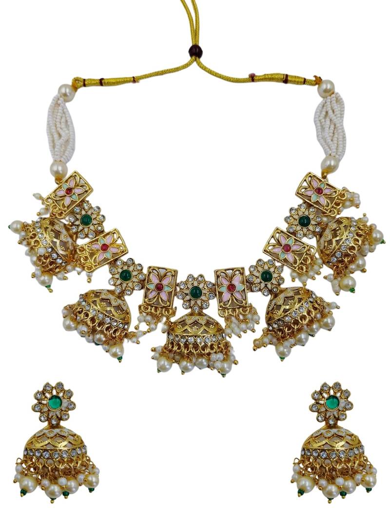 Traditional gold-plated kundan & meenakari choker jewellery set for women