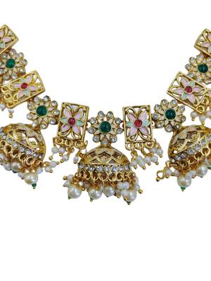 Traditional gold-plated kundan & meenakari choker jewellery set for women 3