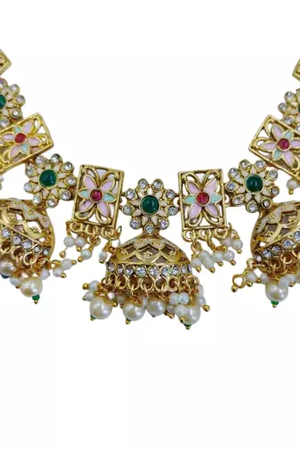 Traditional gold-plated kundan & meenakari choker jewellery set for women