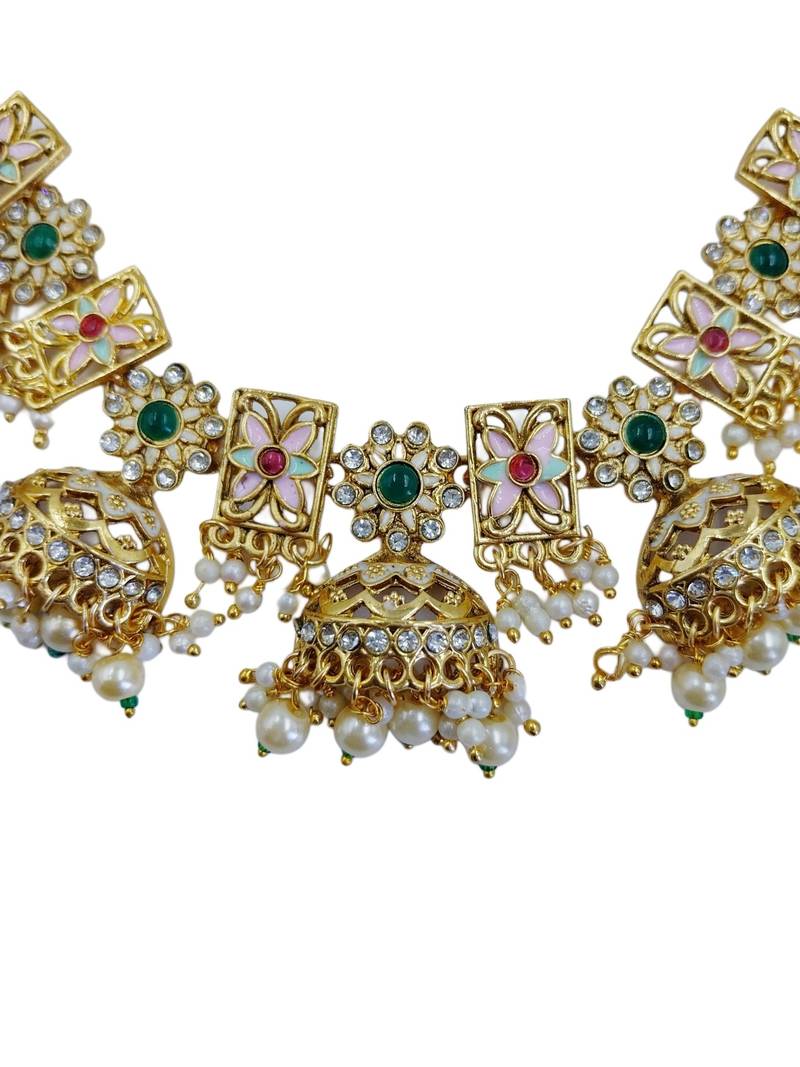 Traditional gold-plated kundan & meenakari choker jewellery set for women
