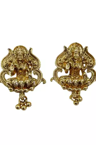 Women gold-plated & green multi-strand lakshmi temple jewellery set