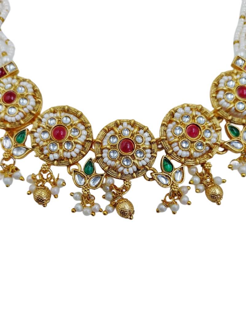 Women gold-plated kundan & multi-strand pearl jewellery set