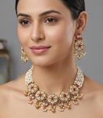 Women gold-plated kundan & multi-strand pearl jewellery set
