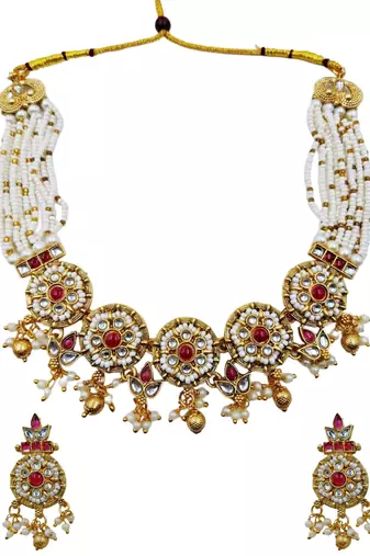 Women gold-plated kundan & multi-strand pearl jewellery set