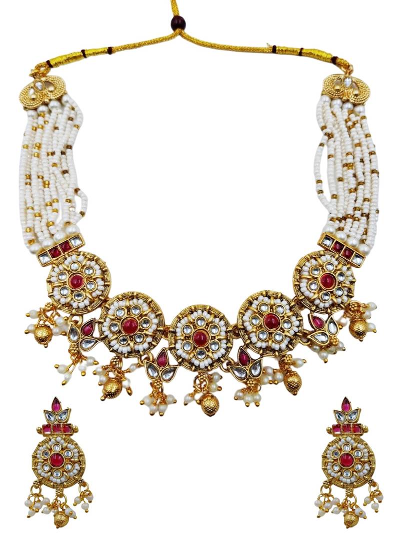 Women gold-plated kundan & multi-strand pearl jewellery set