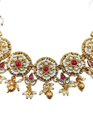 Women gold-plated kundan & multi-strand pearl jewellery set 3
