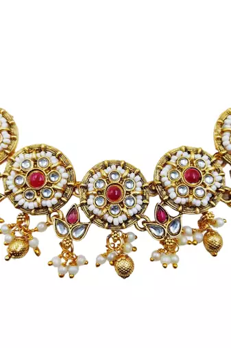 Women gold-plated kundan & multi-strand pearl jewellery set
