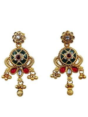 Women gold-plated antique temple long necklace & earrings set 4
