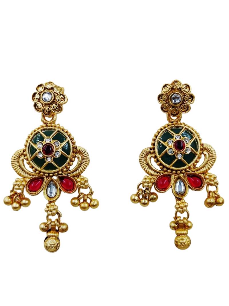 Women gold-plated antique temple long necklace & earrings set