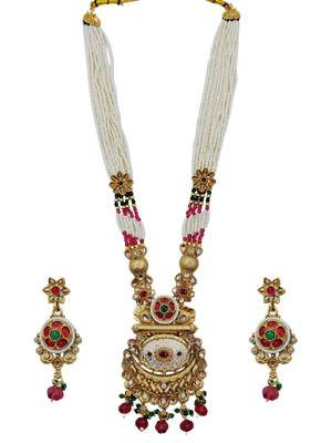 Women gold-plated antique temple long necklace & earrings set 3