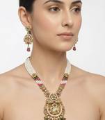 Women gold-plated antique temple long necklace & earrings set