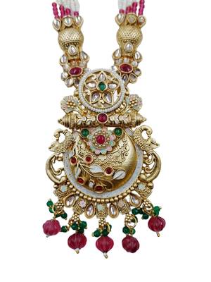 Women gold-plated antique temple long necklace & earrings set 3