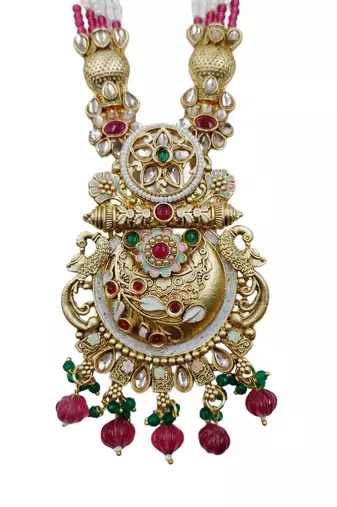 Women gold-plated antique temple long necklace & earrings set