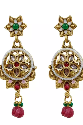 Women gold-plated antique temple long necklace & earrings set