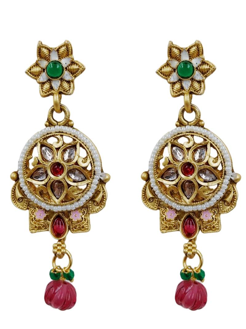 Women gold-plated antique temple long necklace & earrings set