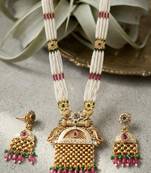 Women gold-plated antique temple long necklace & earrings set