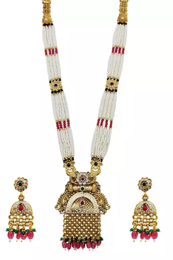 Women gold-plated antique temple long necklace & earrings set