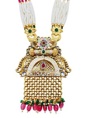 Women gold-plated antique temple long necklace & earrings set 3