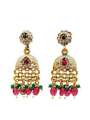 Women gold-plated antique temple long necklace & earrings set 4