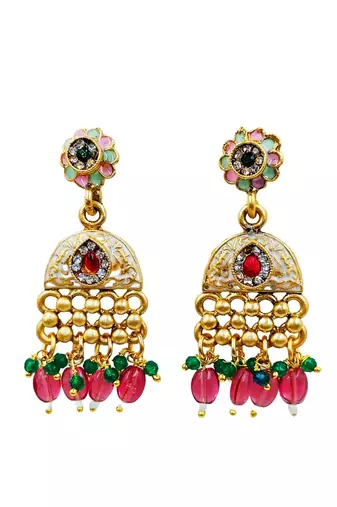 Women gold-plated antique temple long necklace & earrings set