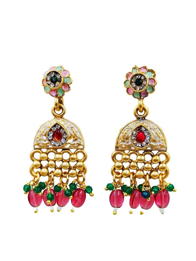 Women gold-plated antique temple long necklace & earrings set