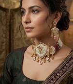 Traditional gold-plated kundan & meenakari choker jewellery set for women