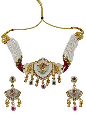 Traditional gold-plated kundan & meenakari choker jewellery set for women 3