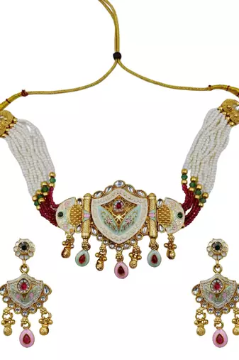 Traditional gold-plated kundan & meenakari choker jewellery set for women