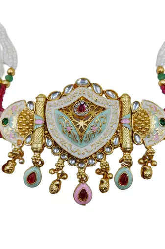 Traditional gold-plated kundan & meenakari choker jewellery set for women