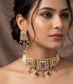 Traditional gold-plated kundan & meenakari choker jewellery set for women