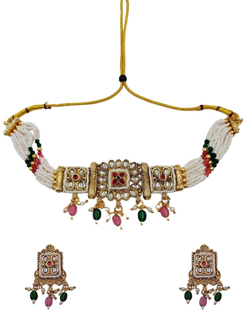 Traditional gold-plated kundan & meenakari choker jewellery set for women
