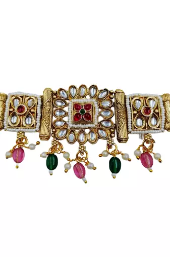Traditional gold-plated kundan & meenakari choker jewellery set for women