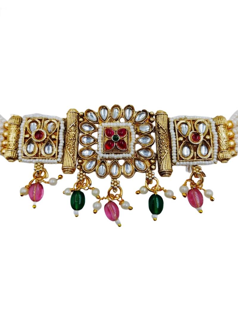 Traditional gold-plated kundan & meenakari choker jewellery set for women