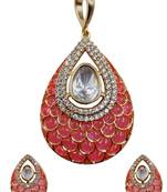 Women pink gold-plated ad-studded teardrop pendant with earrings jewellery set