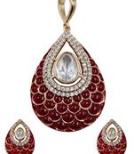 Women ruby gold-plated ad-studded teardrop pendant with earrings jewellery set