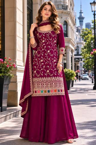Maroom vichitra semi stitched suit with heavy embroidery work