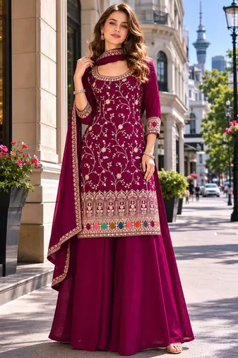 Maroom vichitra semi stitched suit with heavy embroidery work