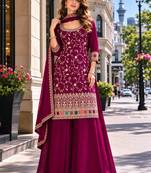 Maroom vichitra semi stitched suit with heavy embroidery work