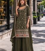 Mehendi vichitra semi stitched suit with heavy embroidery work