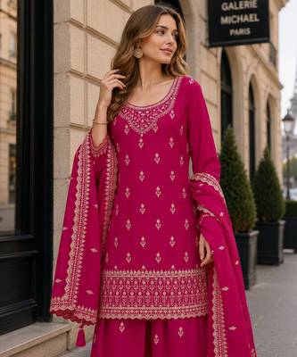 Red georgette suit with heavy embroidery work 2