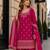Red georgette semi stitched suit with heavy embroidery work