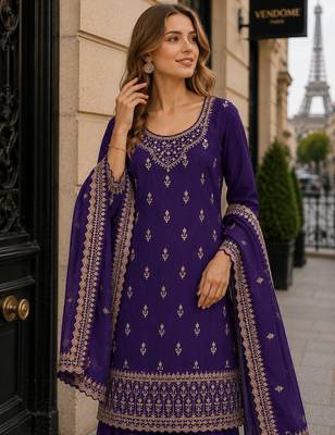 Purple georgette suit with heavy embroidery work 2