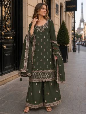 Mehendi georgette suit with heavy embroidery work 1
