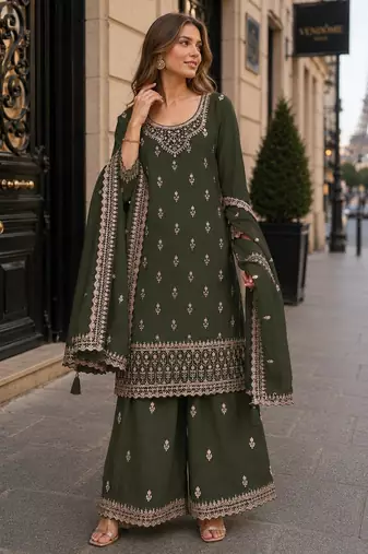Mehendi georgette semi stitched suit with heavy embroidery work