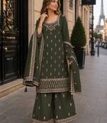 Mehendi georgette semi stitched suit with heavy embroidery work