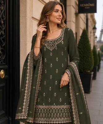 Mehendi georgette suit with heavy embroidery work 2