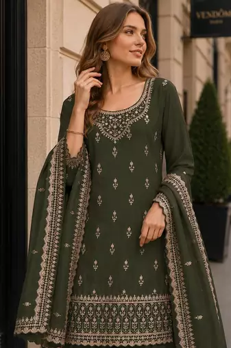 Mehendi georgette semi stitched suit with heavy embroidery work