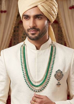 Layered moti necklace With Antique Brooch 6