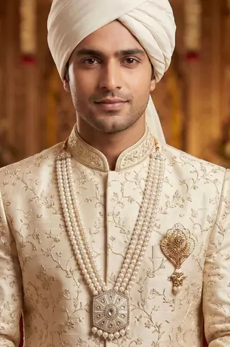 Beaded Layered Dulha Moti Mala With Designer Brooch